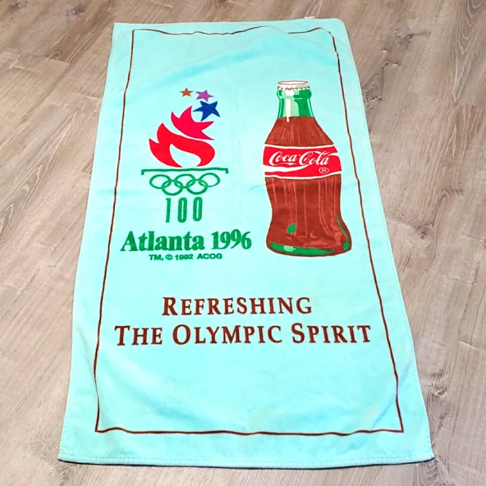 Vintage Coca-Cola Atlanta 1996 Olympic Beach Towel Cotton Rare USA